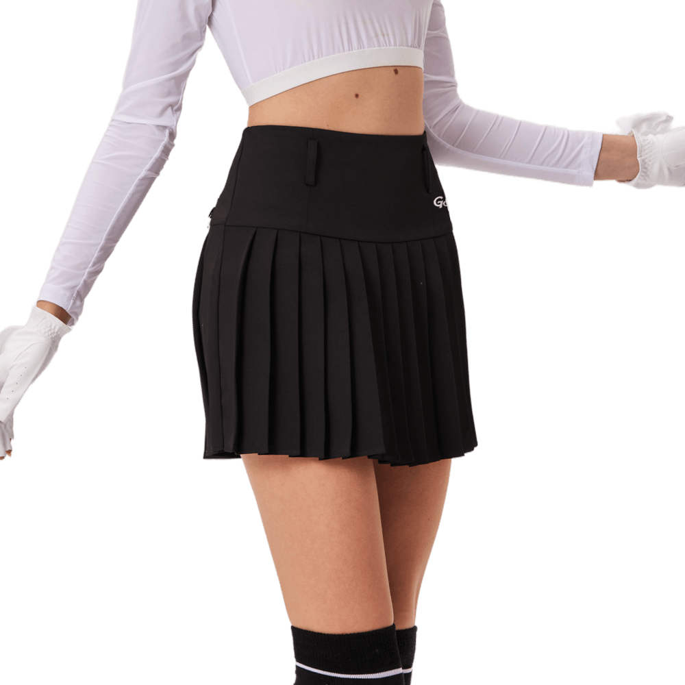 GoPlayer レディース ゴルフ 伸縮性ウエスト プリーツスカート (ブラック)