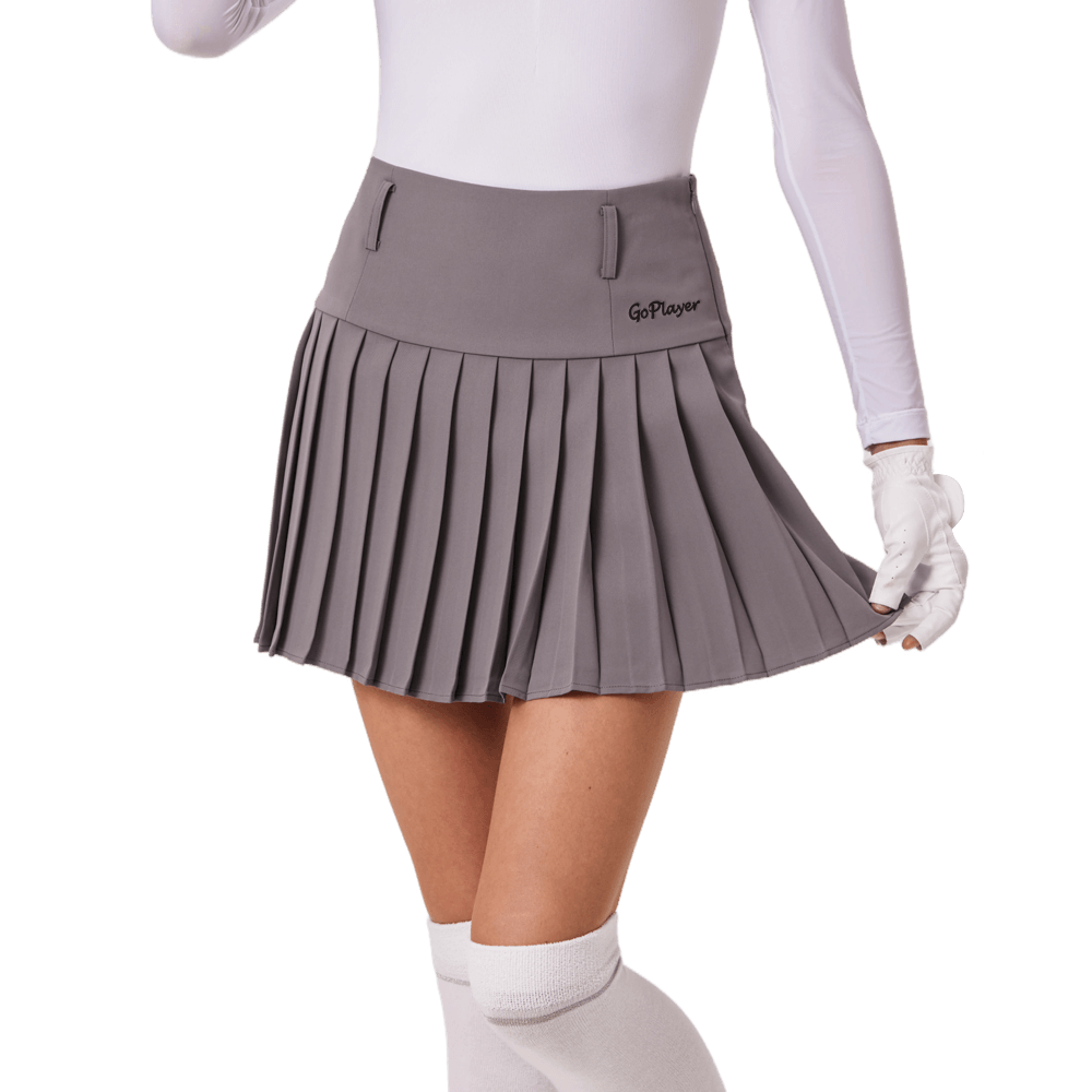 GoPlayer レディース ゴルフ 伸縮性ウエスト プリーツスカート (グレー)