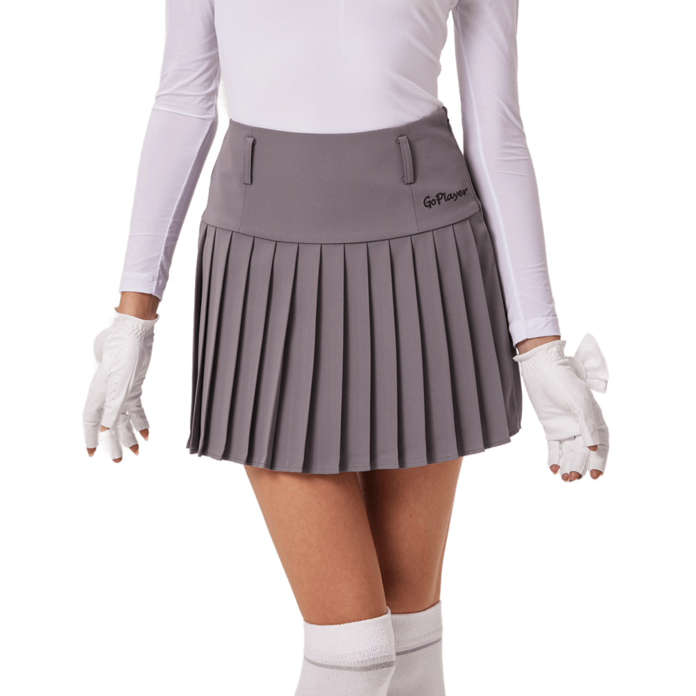 GoPlayer レディース ゴルフ 伸縮性ウエスト プリーツスカート (グレー)