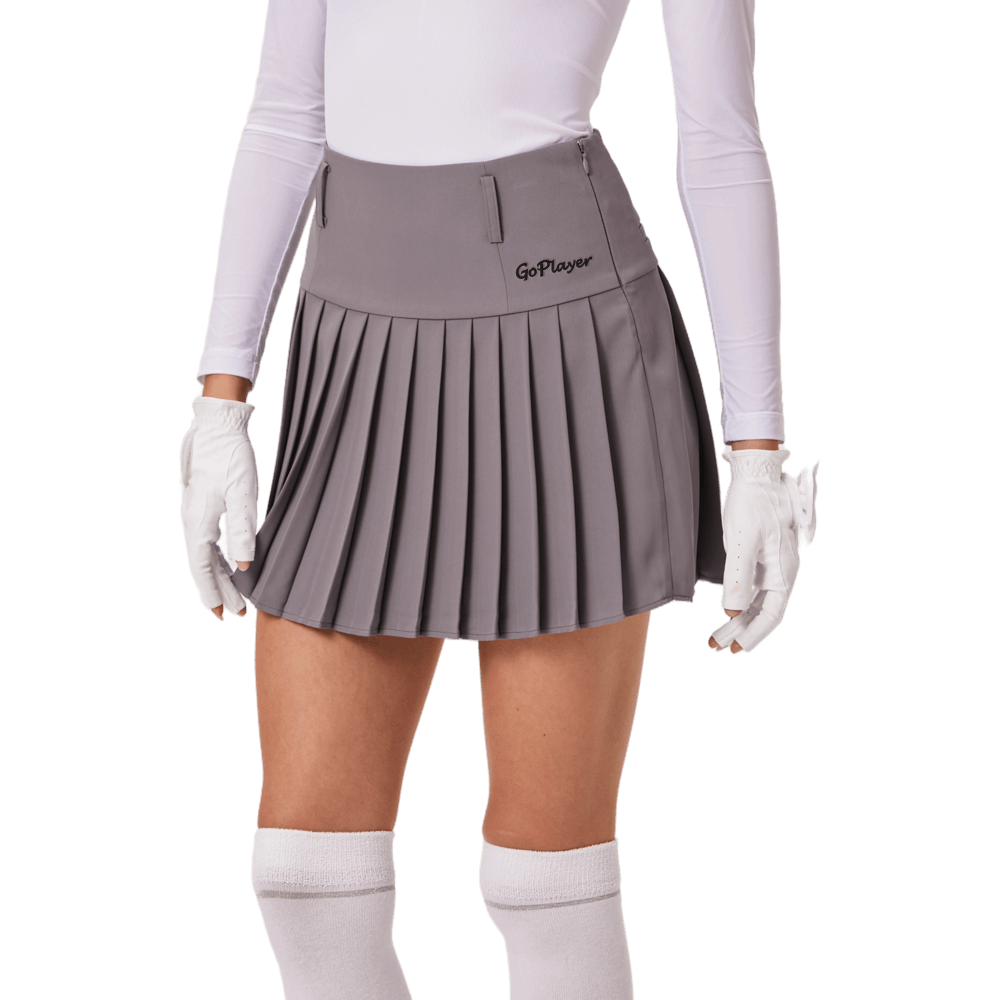 GoPlayer レディース ゴルフ 伸縮性ウエスト プリーツスカート (グレー)
