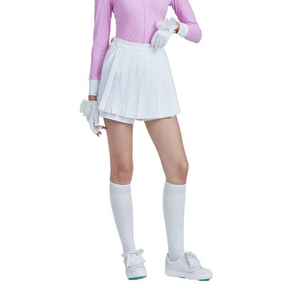 GoPlayer女高爾夫假兩件式百褶褲裙(白)