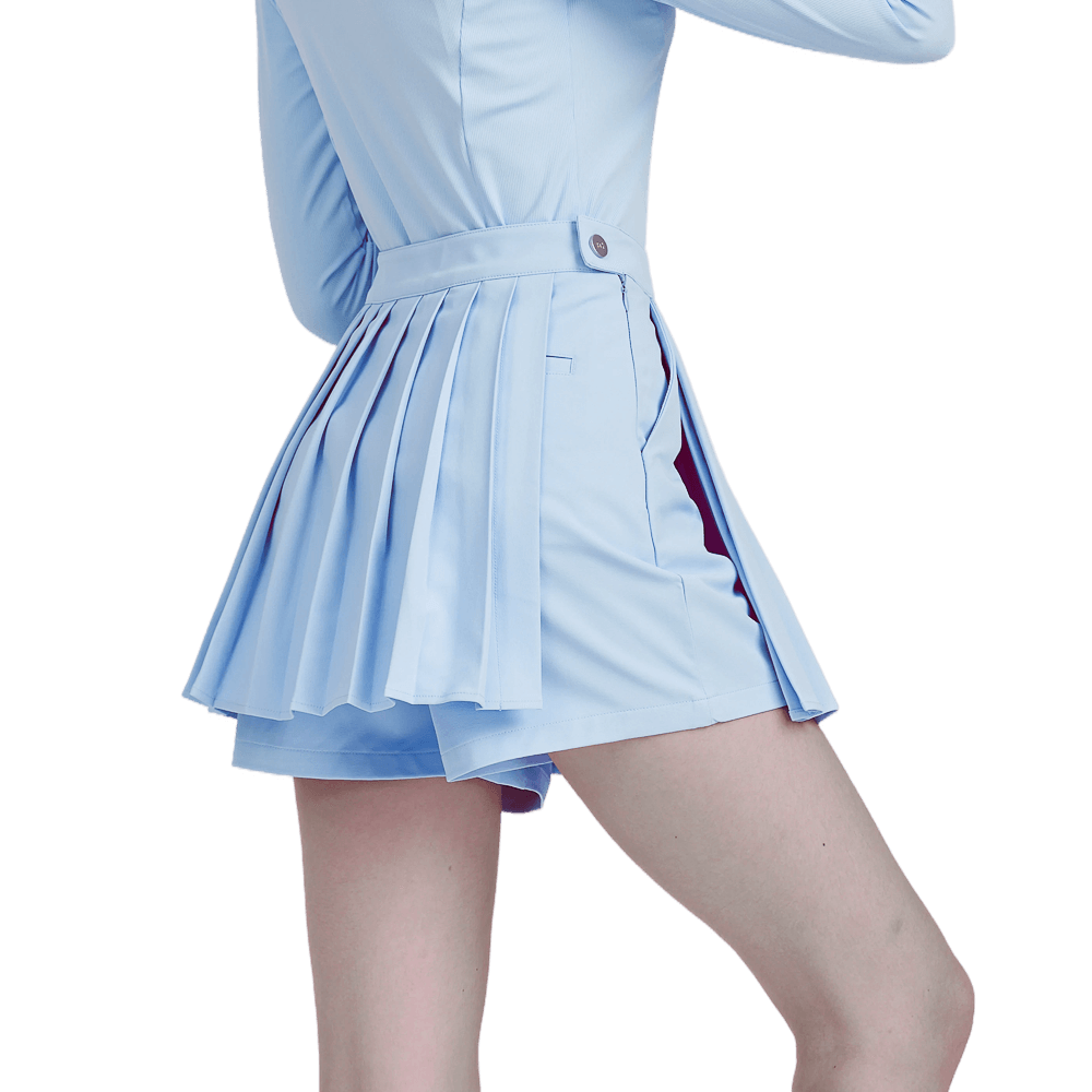 GoPlayer女高爾夫假兩件式百褶褲裙(淺藍)
