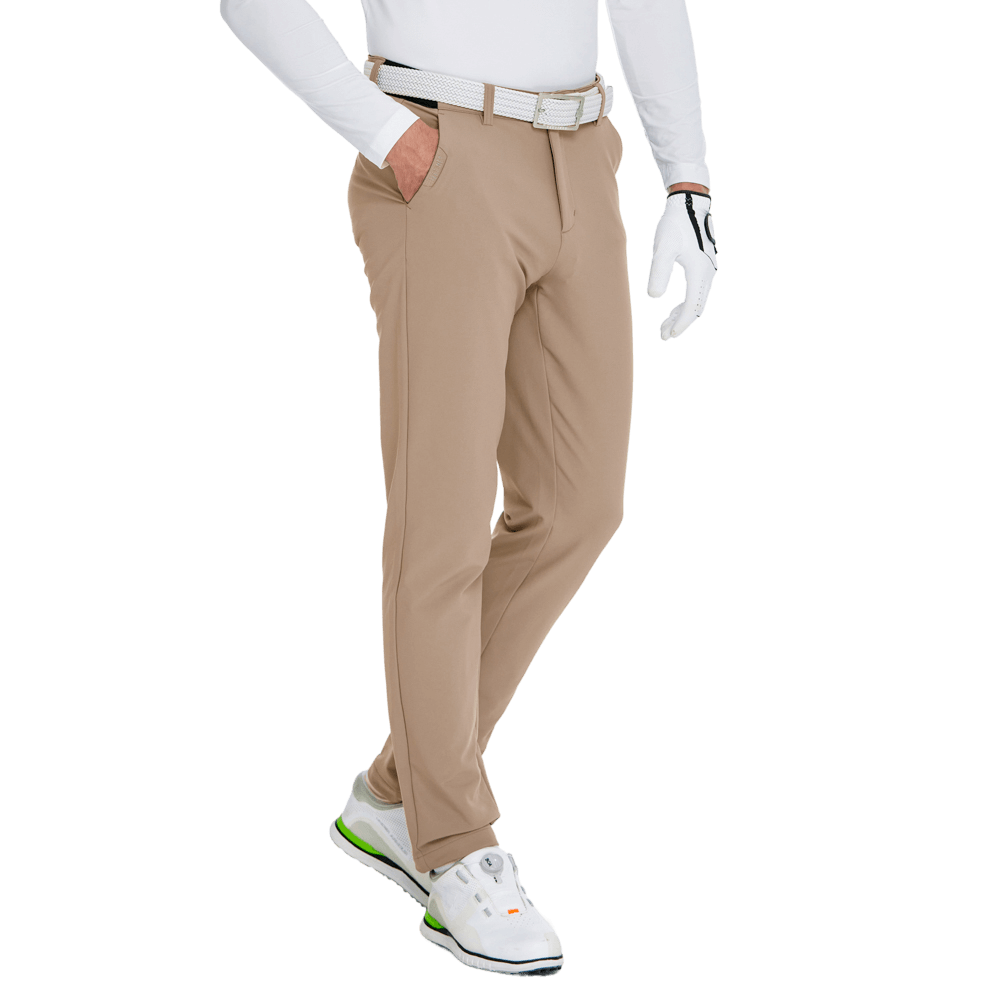 GoPlayer男秋冬彈力腰高爾夫長褲(卡其)