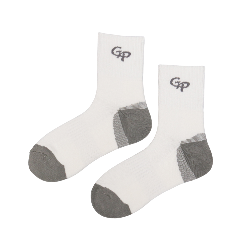 GoPlayer男竹炭氣墊中筒運動襪白