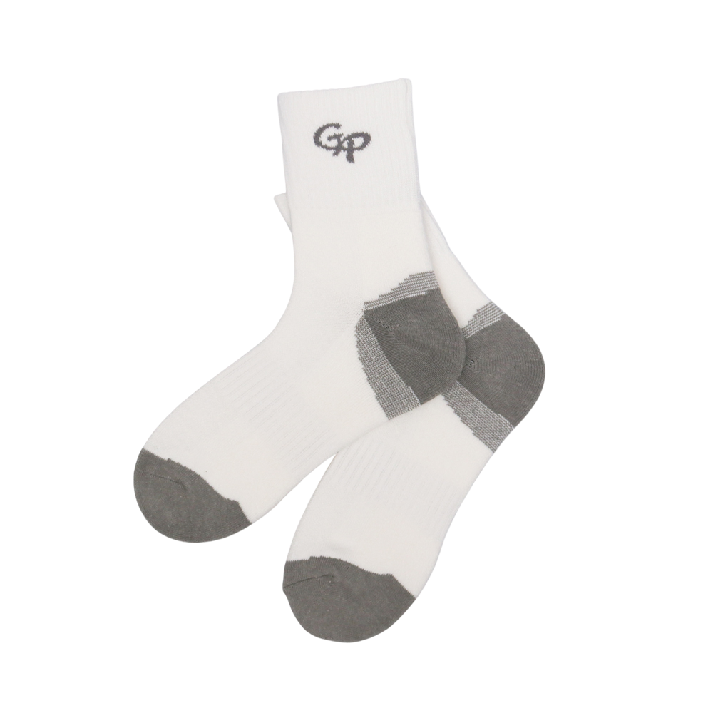 GoPlayer男竹炭氣墊中筒運動襪白