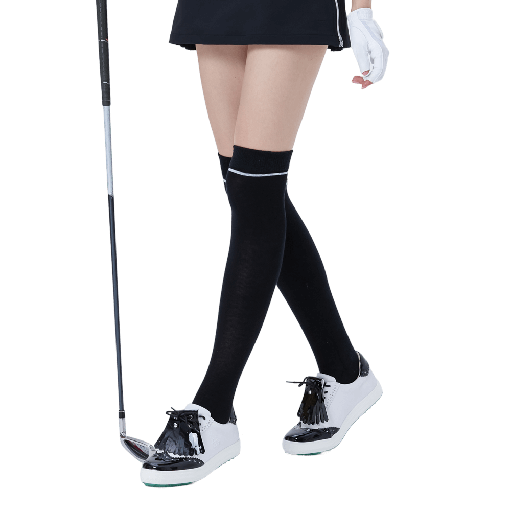 GoPlayer レディース ゴルフ ニーソックス (ブラックとシルバー)