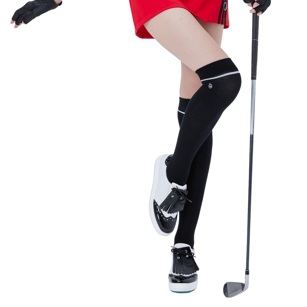 GoPlayer レディース ゴルフ ニーソックス (ブラックとシルバー)
