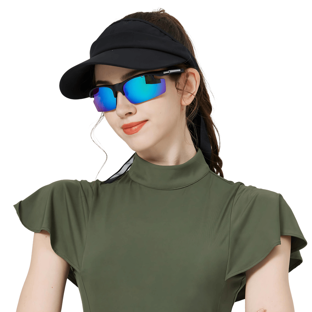 GoPlayer Lightweight Sunglasses (Sand Black Frame with White and Blue Lenses)