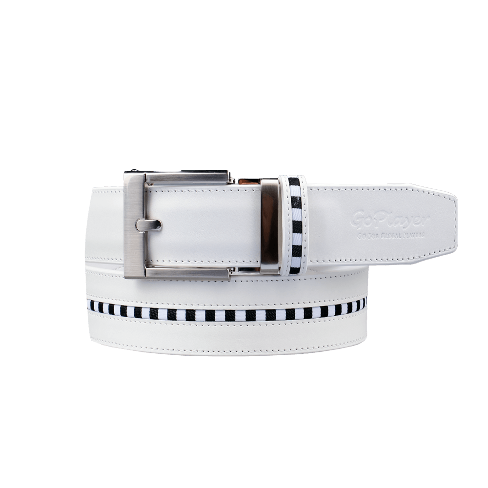 GoPlayer寬滑扣白皮帶(黑白格條)