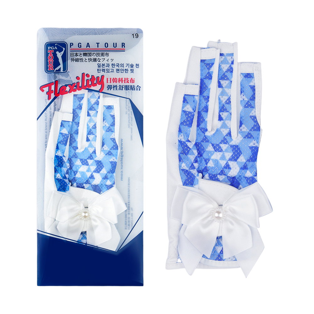 PGA TOUR女高爾夫露指蝴蝶結手套(白藍)