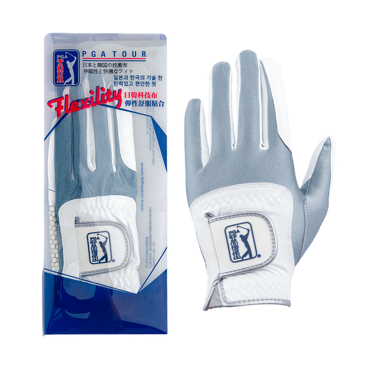 PGA男高爾夫彈性布防滑手套(白灰)