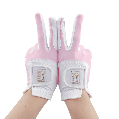 PGA女高爾夫彈性布防滑手套(白粉)