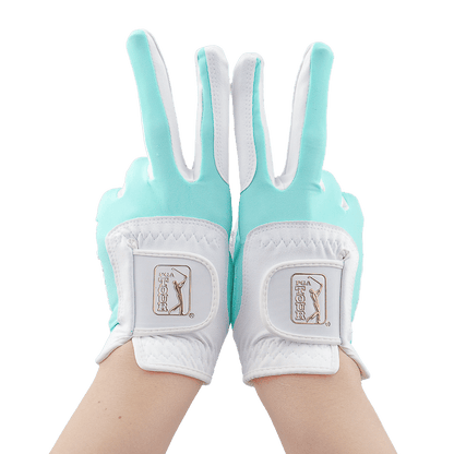 PGA女高爾夫彈性布防滑手套(白綠)