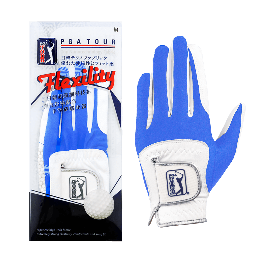 PGA Men's Golf Elastic Cloth Anti-Slip Gloves (White Blue)
