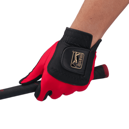 PGA男高爾夫彈性布防滑手套(黑紅)