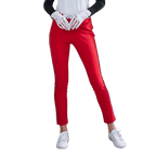 GoPlayer女彈性腰高爾夫長褲(紅)