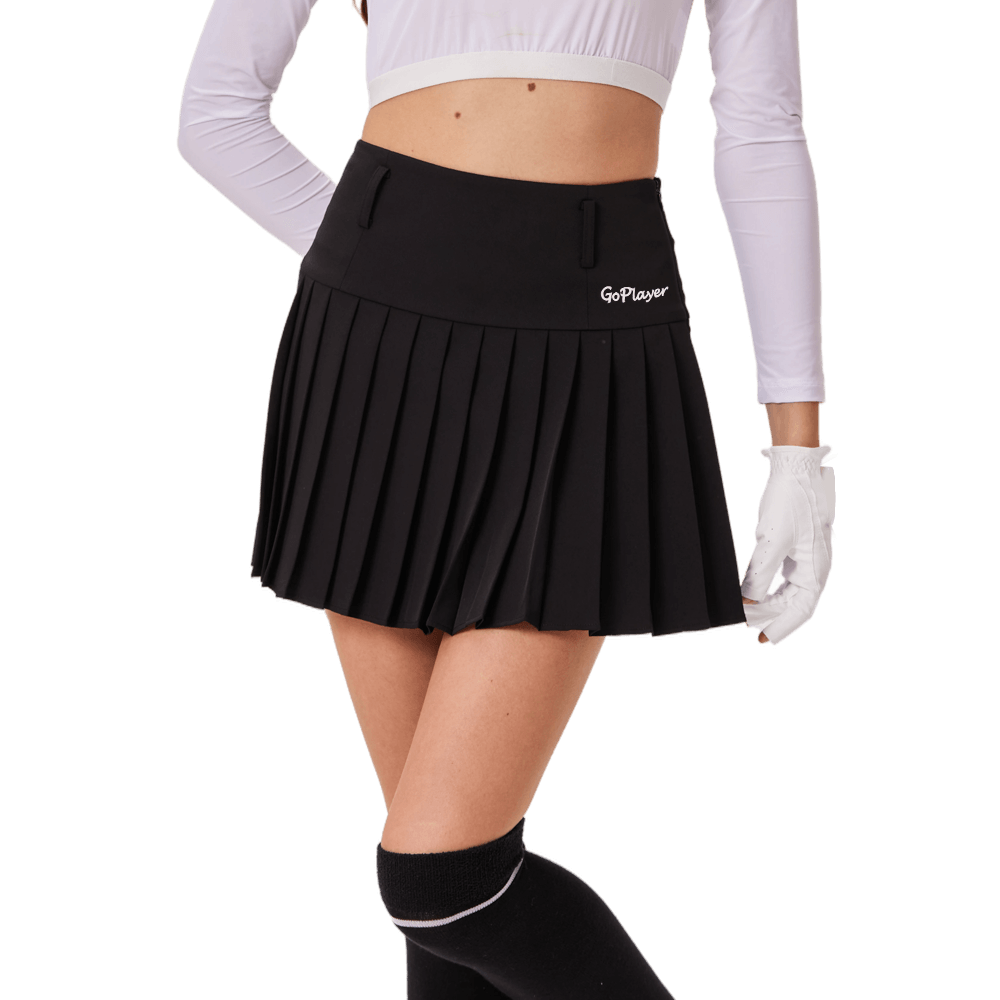 GoPlayer レディース ゴルフ 伸縮性ウエスト プリーツスカート (ブラック)