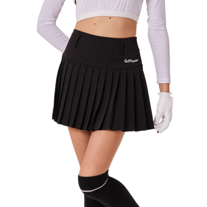 GoPlayer女高爾夫彈性腰百褶裙(黑)