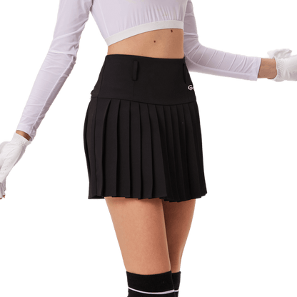 GoPlayer女高爾夫彈性腰百褶裙(黑)