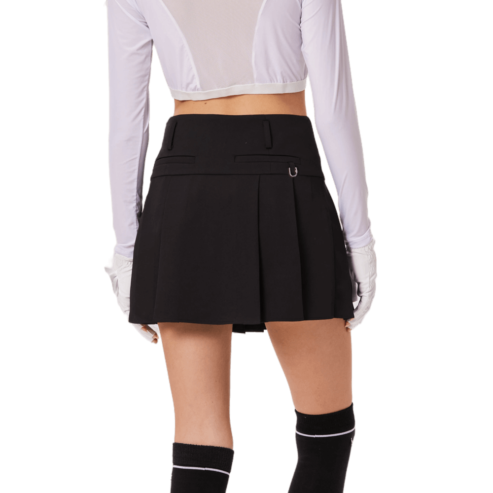GoPlayer レディース ゴルフ 伸縮性ウエスト プリーツスカート (ブラック)