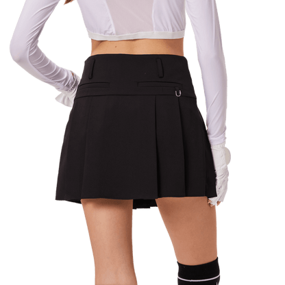 GoPlayer女高爾夫彈性腰百褶裙(黑)