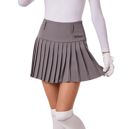 GoPlayer女高爾夫彈性腰百褶裙(灰)