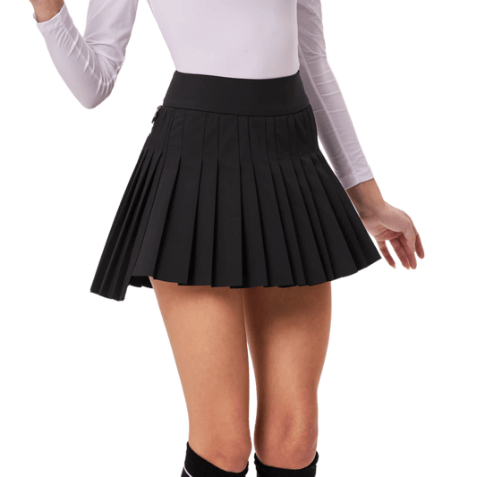 GoPlayer Ladies' Elastic High-Waisted Pleated Skirt (Black)