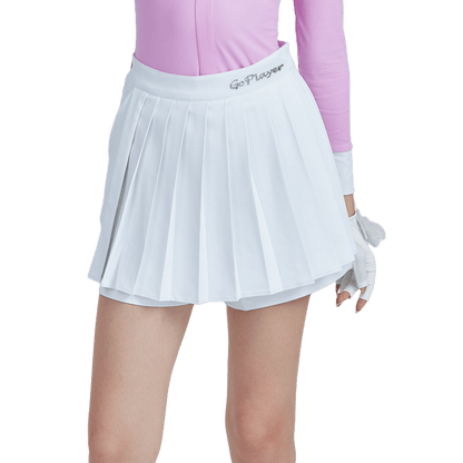 GoPlayer レディース ゴルフ フェイク ツーピース プリーツ パンツ スカート (ホワイト)