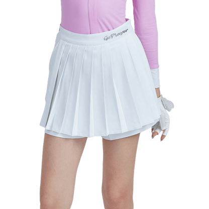 GoPlayer Women's Golf Fake Two-Piece Pleated Pants Skirt (White)