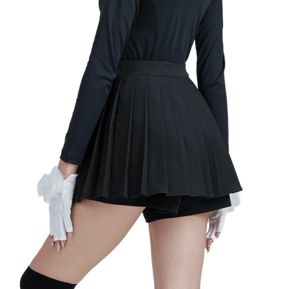 GoPlayer レディース ゴルフ フェイク ツーピース プリーツ パンツ スカート (ブラック)