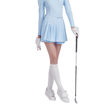GoPlayer レディース ゴルフ フェイク ツーピース プリーツ パンツ スカート (ライトブルー)