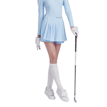 GoPlayer Women's Golf Fake Two-piece Pleated Pants Skirt (Light Blue)