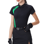 GoPlayer レディース ゴルフ カラーブロック 半袖Tシャツ (ブラック)