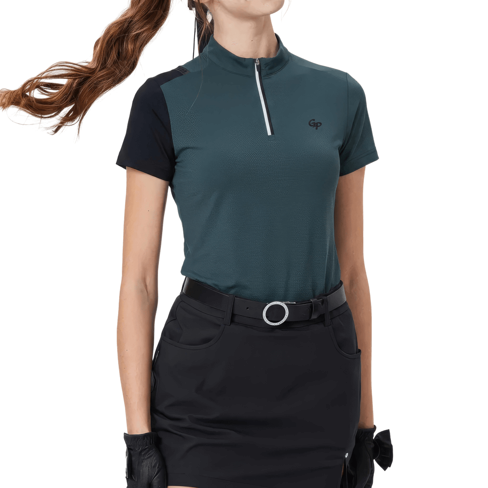 GoPlayer女立領高爾夫短袖(墨綠)