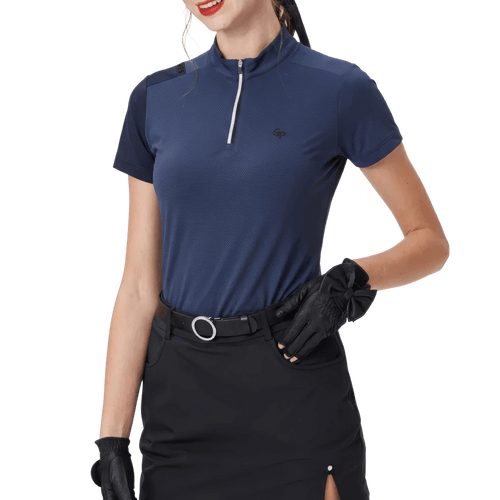GoPlayer女立領高爾夫短袖(藏青)