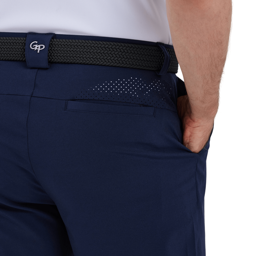 GoPlayer Men's Perforated Breathable Golf Shorts (Navy Blue)