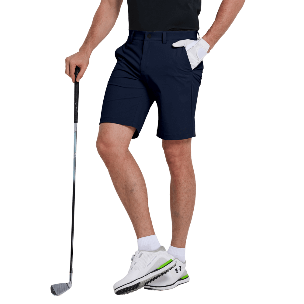 GoPlayer Men's Elastic Waist Golf Shorts (Navy Blue)