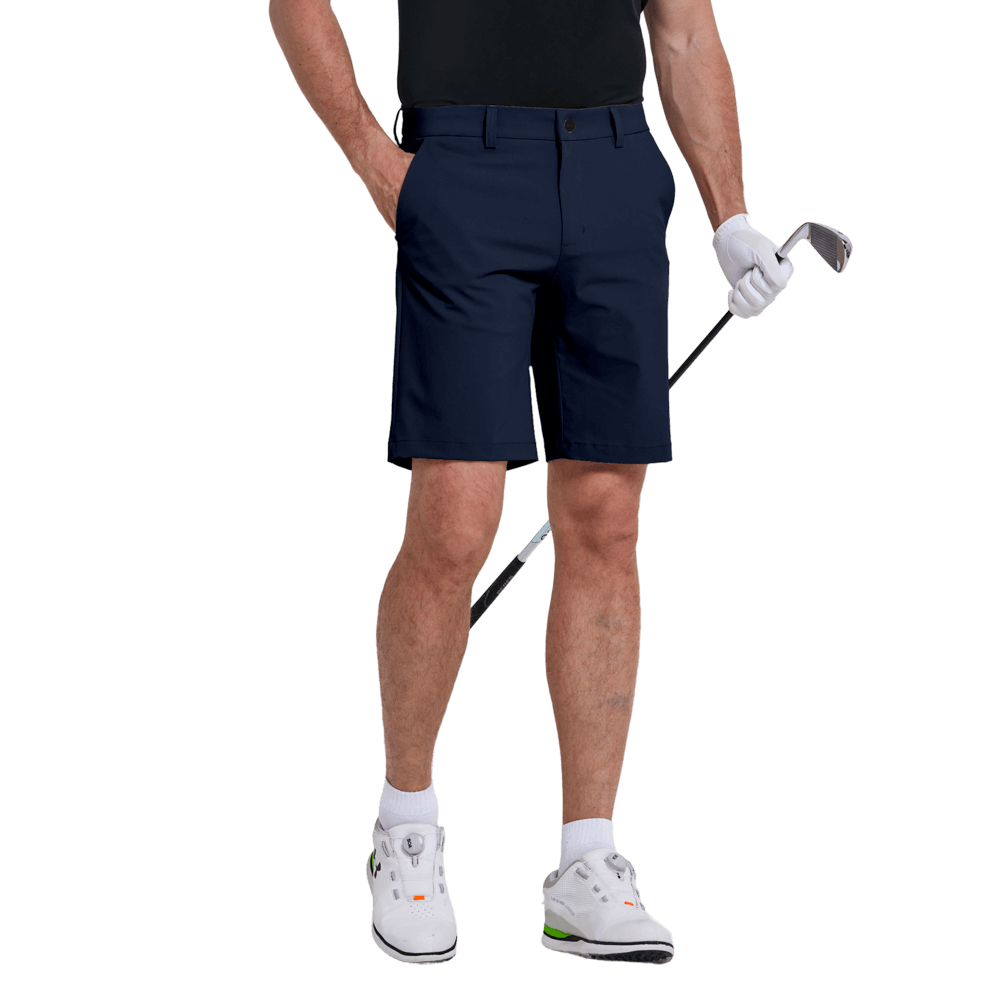 GoPlayer Men's Elastic Waist Golf Shorts (Navy Blue)