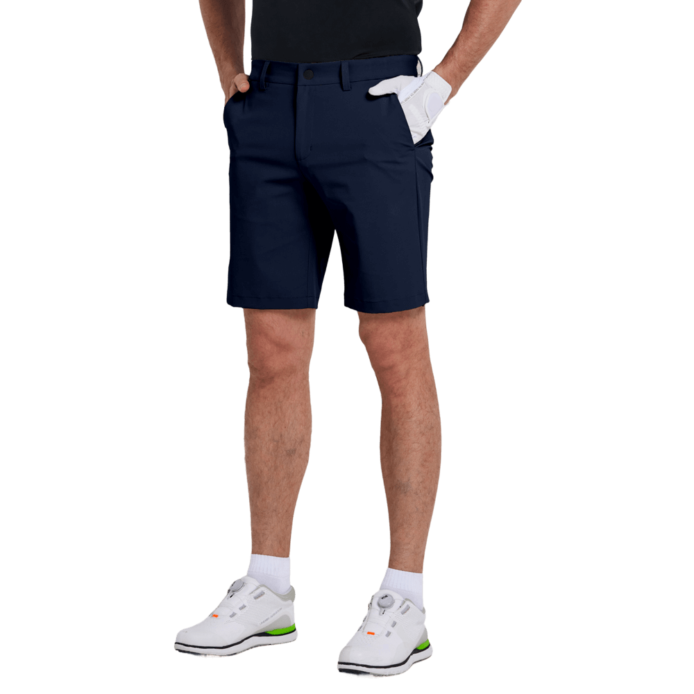 GoPlayer Men's Elastic Waist Golf Shorts (Navy Blue)