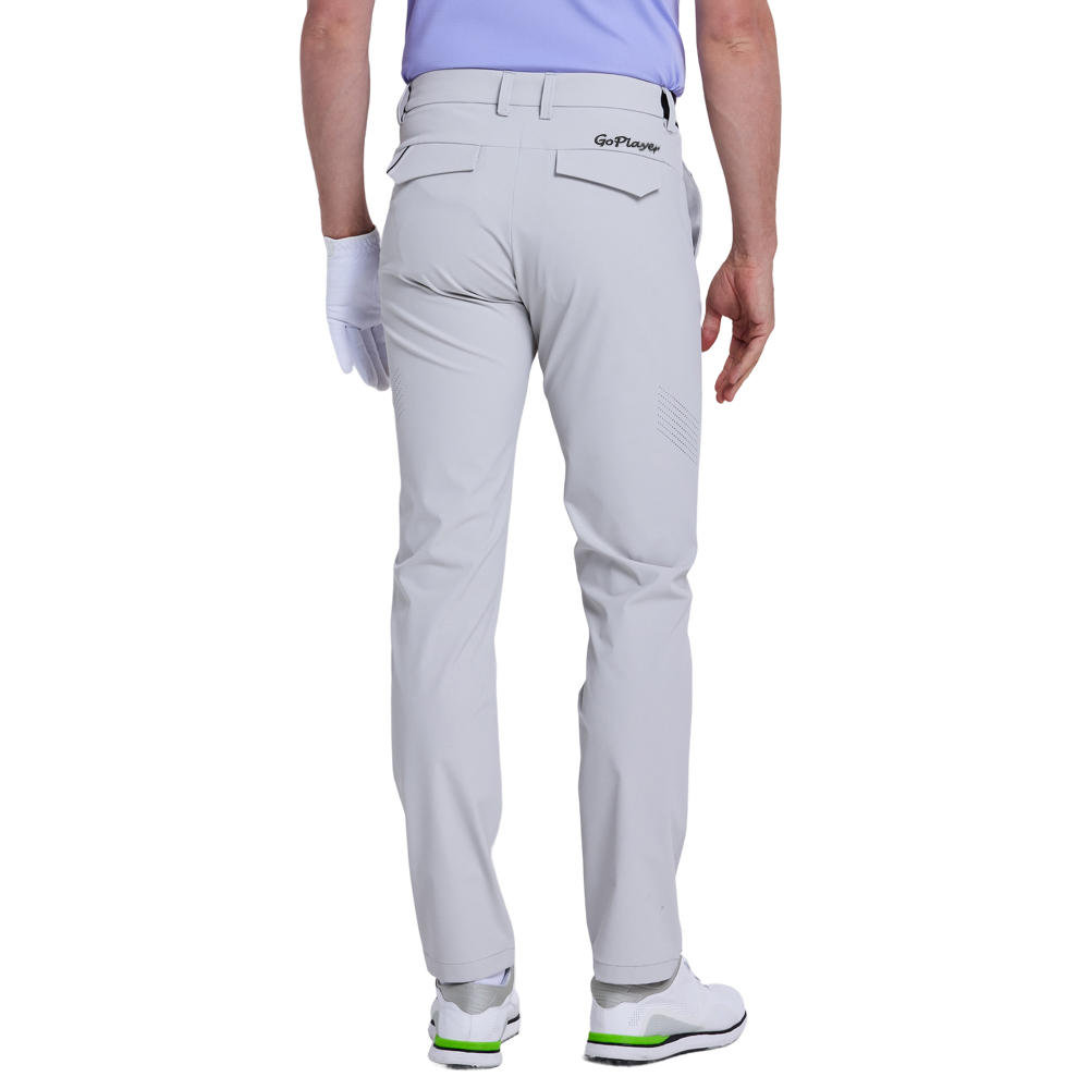 GoPlayer男彈性腰冲孔高爾夫長褲(冷灰)
