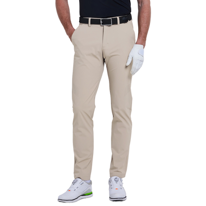 GoPlayer男彈性腰冲孔高爾夫長褲(淺卡其)