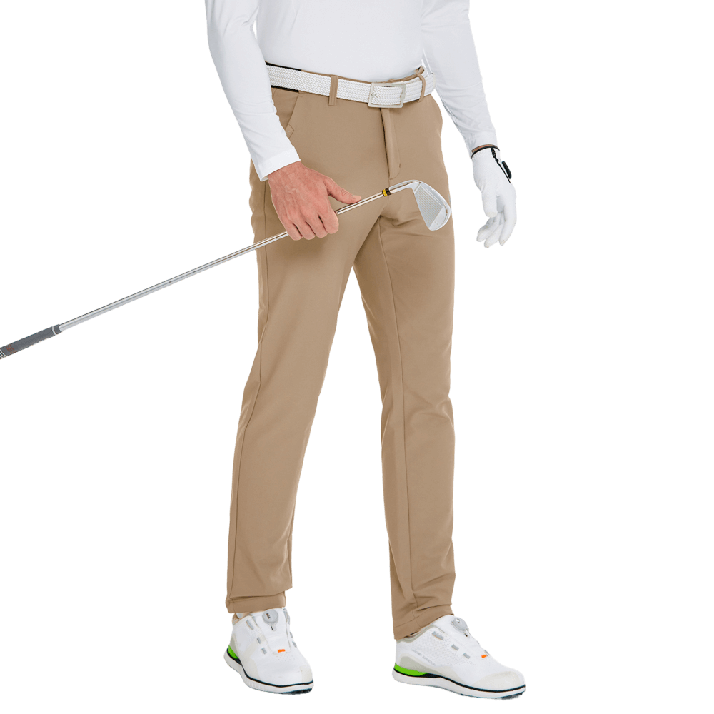 GoPlayer男秋冬彈力腰高爾夫長褲(卡其)