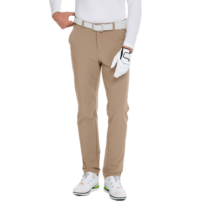 GoPlayer男秋冬彈力腰高爾夫長褲(卡其)