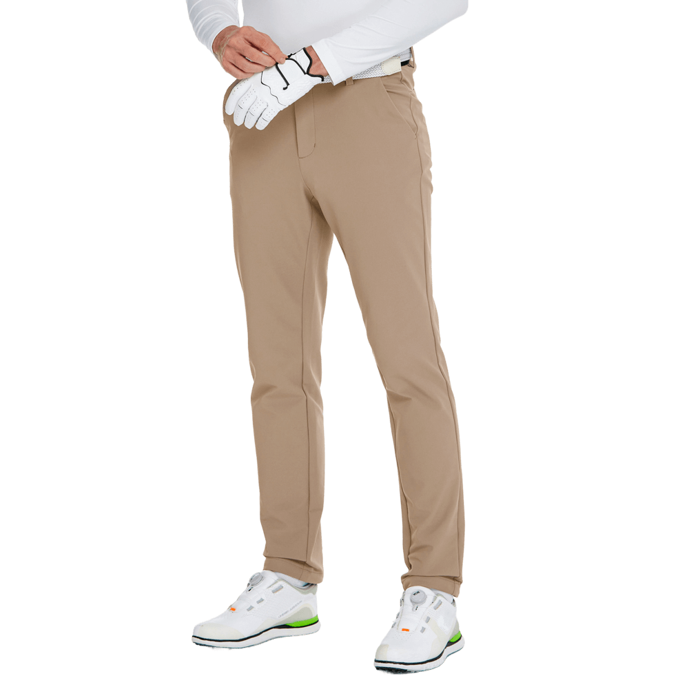 GoPlayer男秋冬彈力腰高爾夫長褲(卡其)