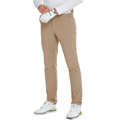 GoPlayer男秋冬彈力腰高爾夫長褲(卡其)