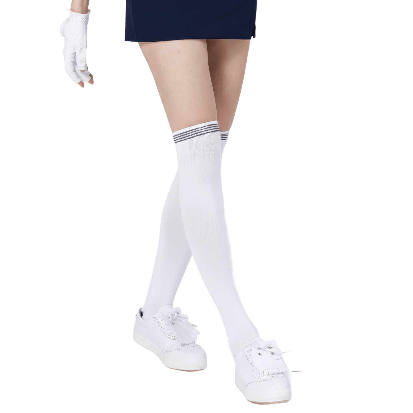 GoPlayer レディース ニーストッキング (竹炭ホワイト ブラック)