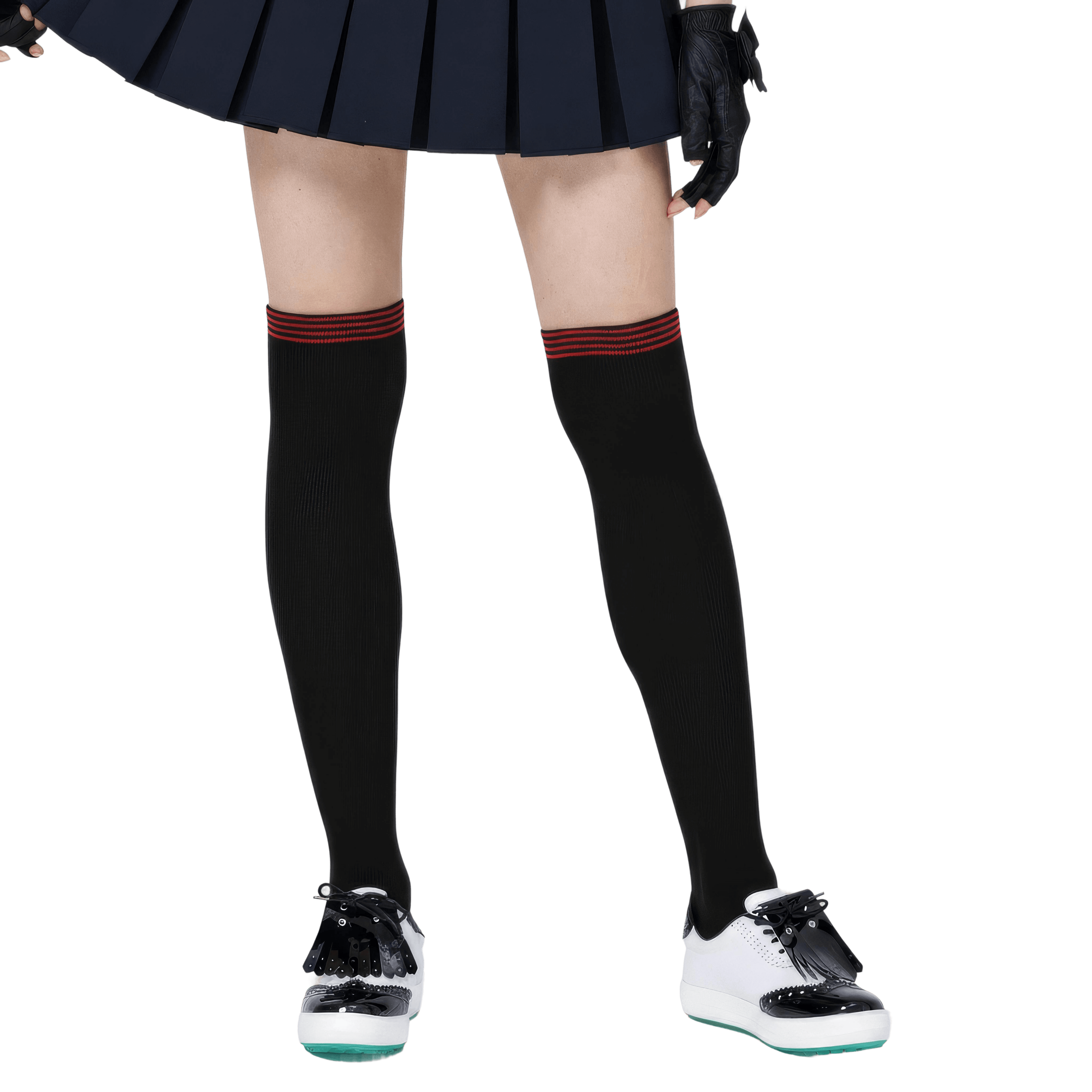 GoPlayer女膝上長筒襪(竹炭黑紅)