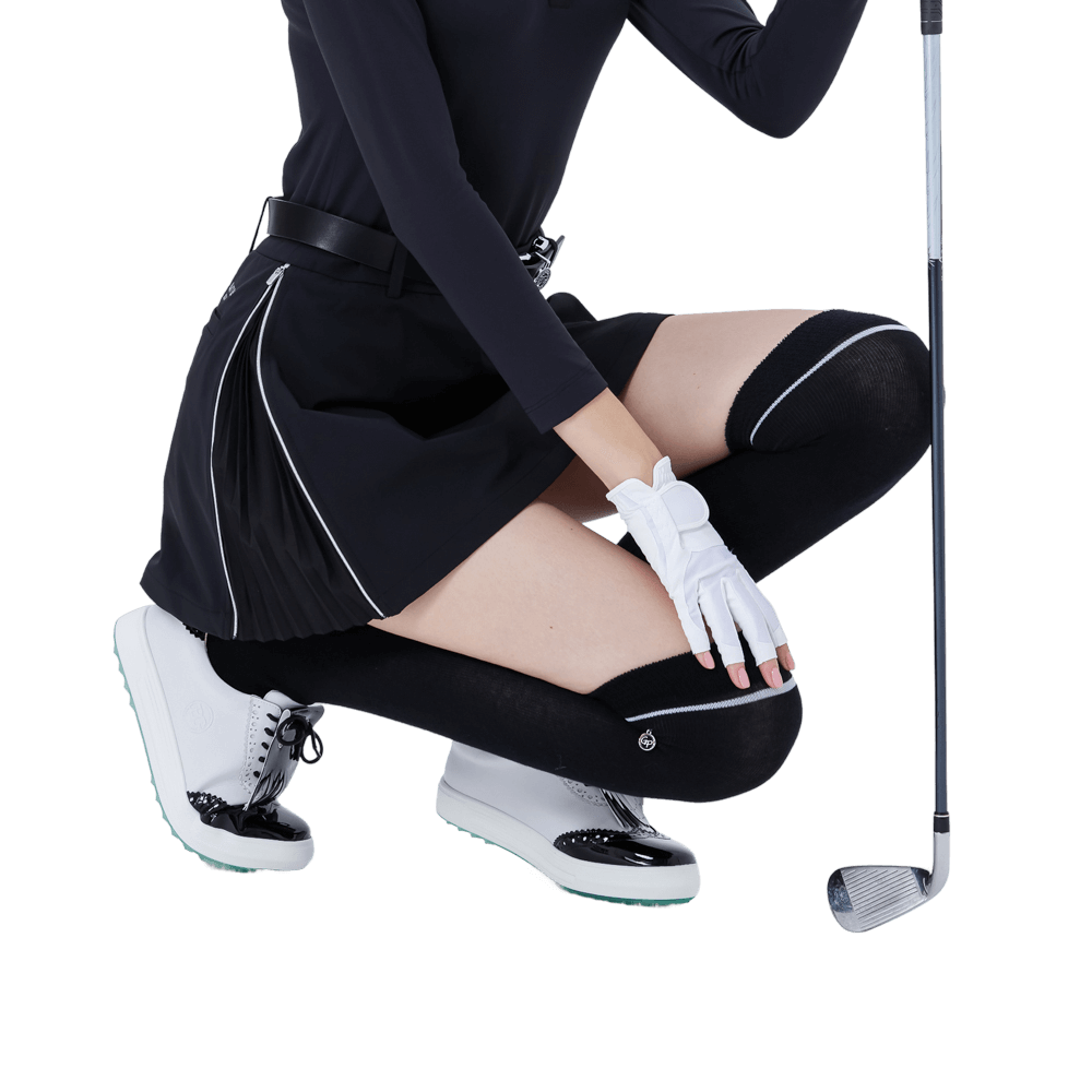 GoPlayer レディース ゴルフ ニーソックス (ブラックとシルバー)