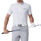 GoPlayer男彈性快乾短袖上衣(條紋領白)