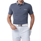 GoPlayer男彈性快乾短袖上衣(條紋領灰)